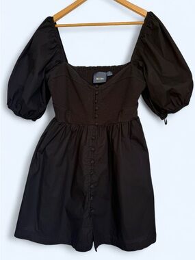 Anthropologie Maeve CottageCore Puff Sleeve Sweetheart Mini Dress Black Size L